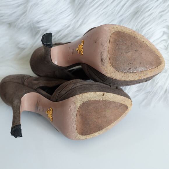Prada Grey Suede Peep Toe Platform Pumps - Picture 13 of 15